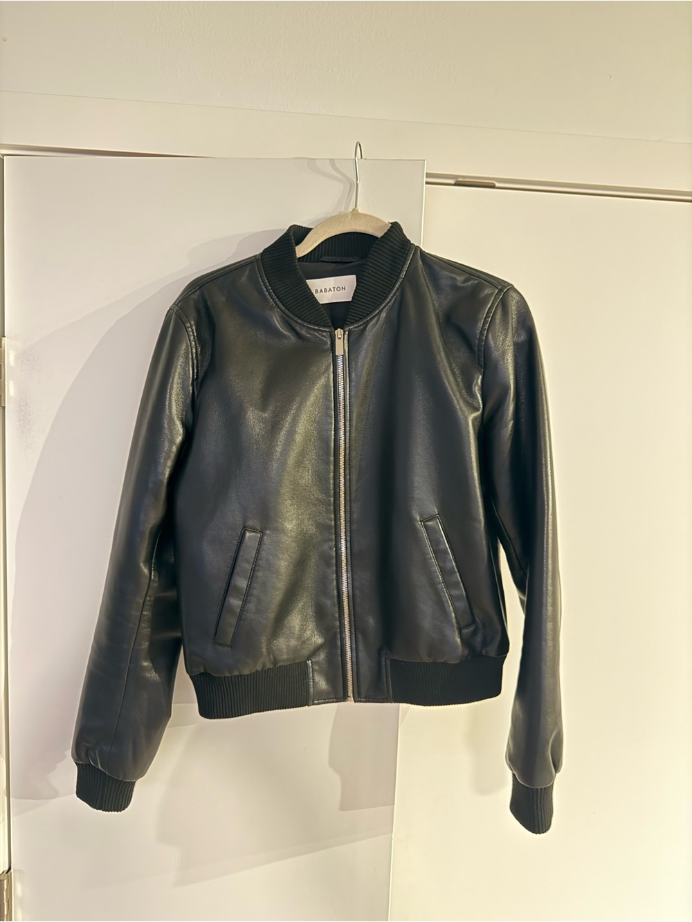 Babaton Black Leather Bomber Jacket